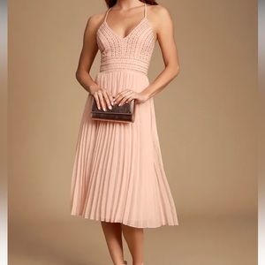 NWT - Lulu’s Dare to Love Blush Pink Embroidered Midi
Dress